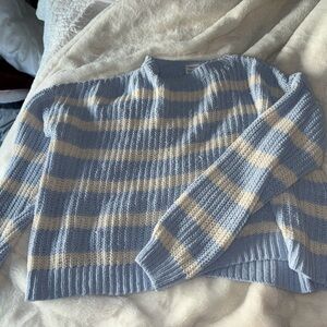 Blue and White Knitted Crew Sweater